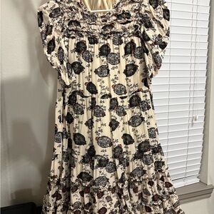 Ulla Johnson Cream and Black Floral Dress